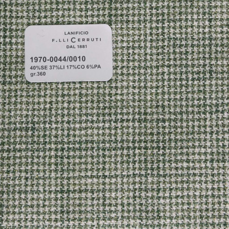 1970-0044/0010 Cerruti Lanificio - Vải Suit 100% Wool - Xanh Lá Hoa Văn Trắng